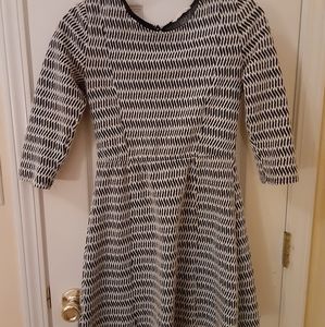 Navy and White Patterned A-Line Dress